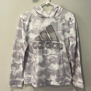 Adidas kids hoodie, Gray camo and white, size 14/16